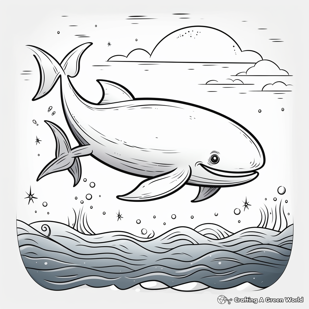 Mystical Blue Whale Under the Moonlight Coloring Pages 2