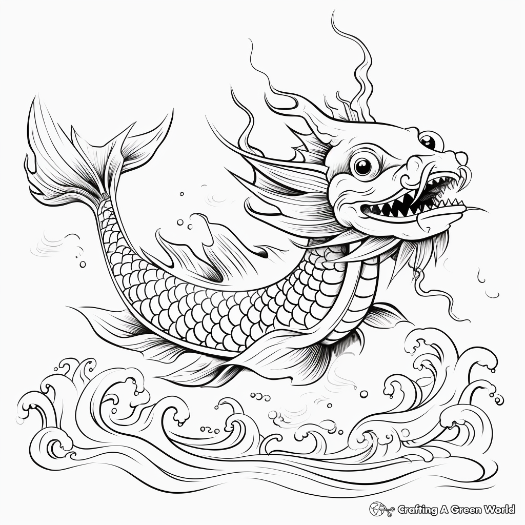 Mystical Chinese Dragon Fish Coloring Pages 1