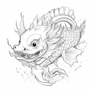 Mystical Chinese Dragon Fish Coloring Pages 4