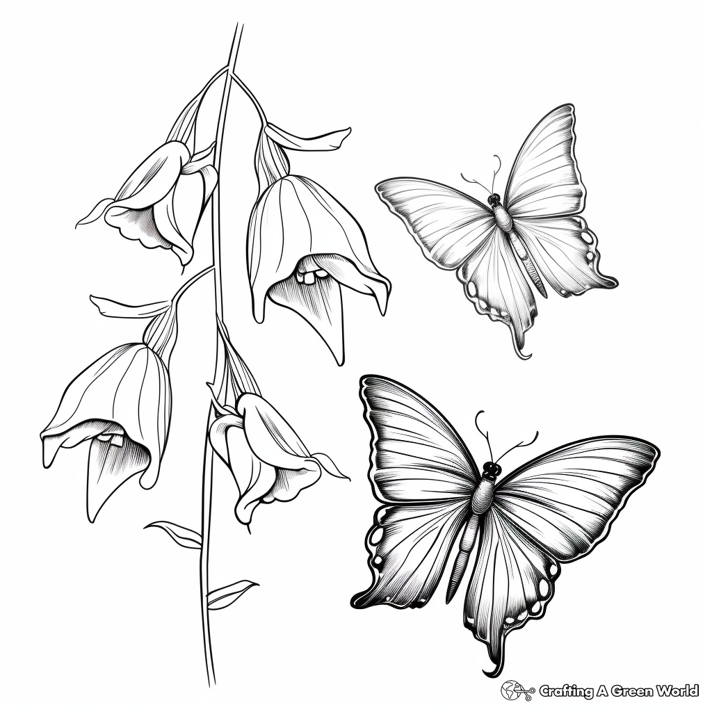 Mystical Half Butterfly, Half Bluebell Coloring Pages 1