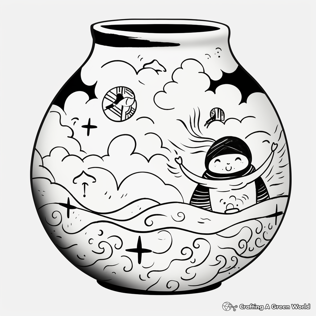 Mystical Japanese Raku Pottery Coloring Pages 1