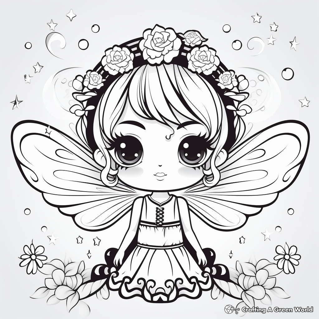 Mystical Kawaii Fairy Coloring Pages 1