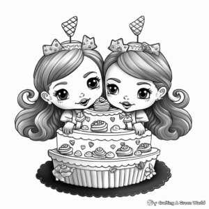 Mystical Mermaid Twins Cake Coloring Pages 1