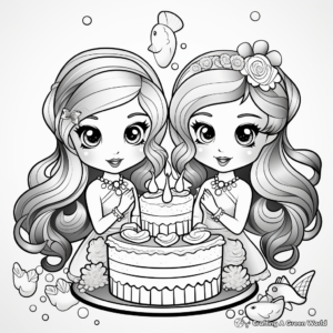 Mystical Mermaid Twins Cake Coloring Pages 2