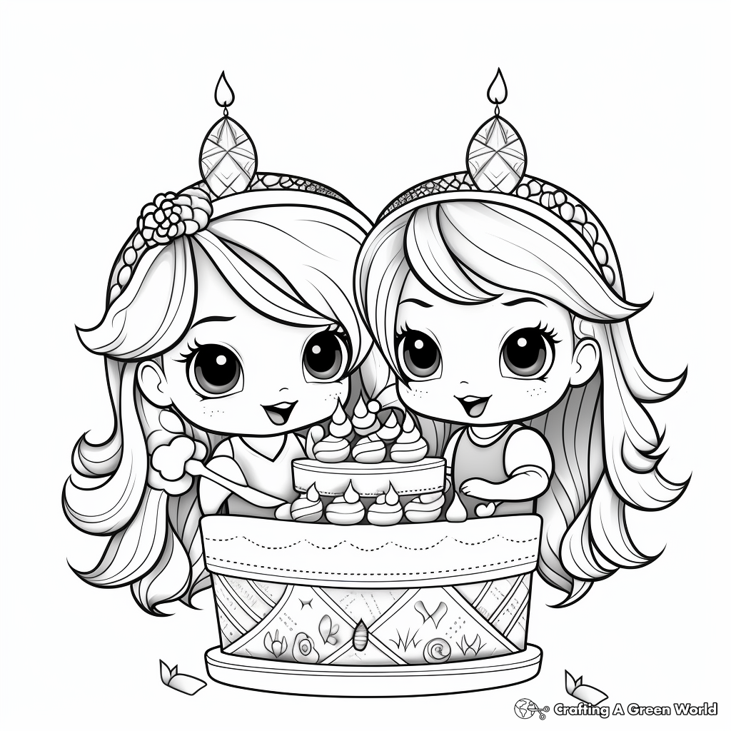 Mystical Mermaid Twins Cake Coloring Pages 3