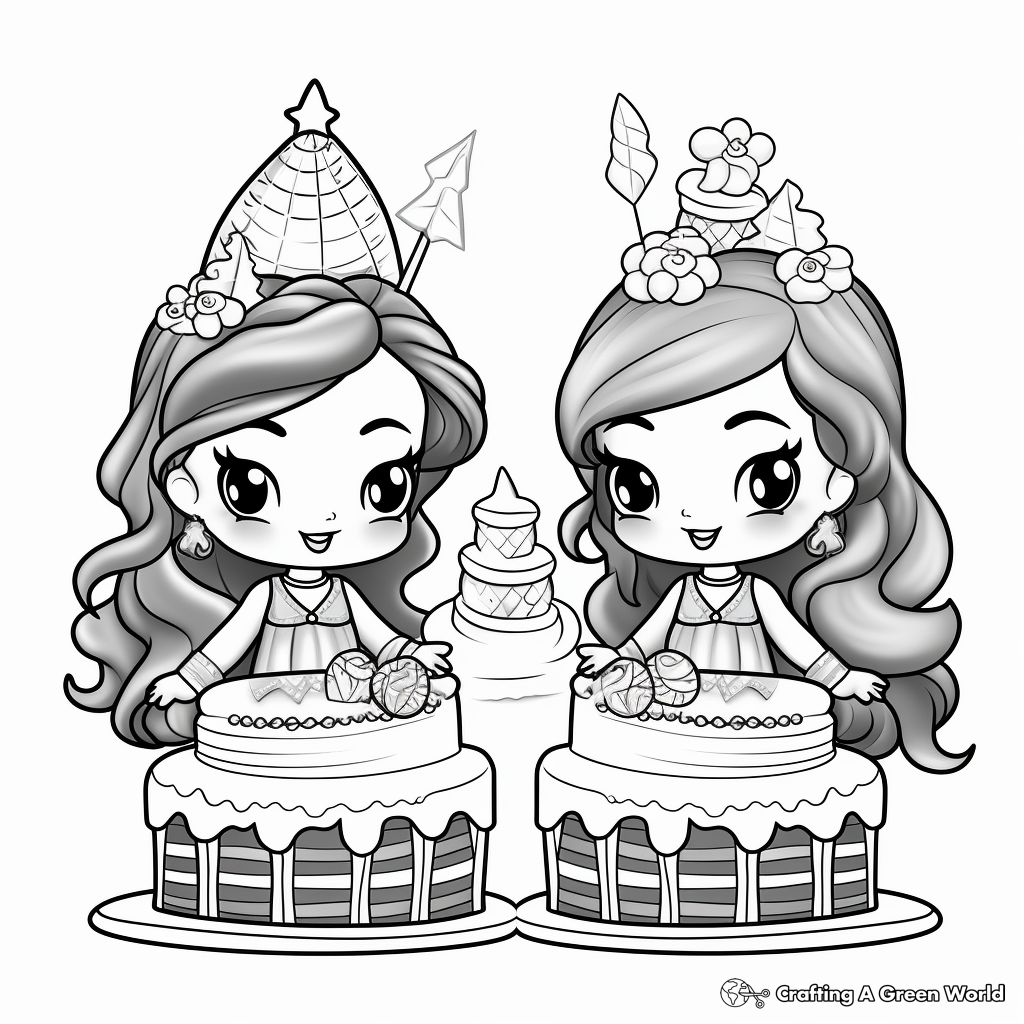 Mystical Mermaid Twins Cake Coloring Pages 4
