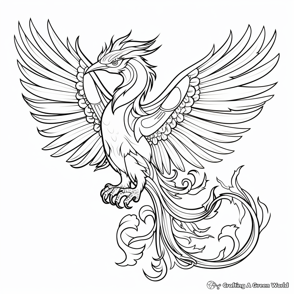 Mystical Phoenix Bird Coloring Pages 1