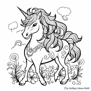 Mystical Unicorn Printable Coloring Pages 1