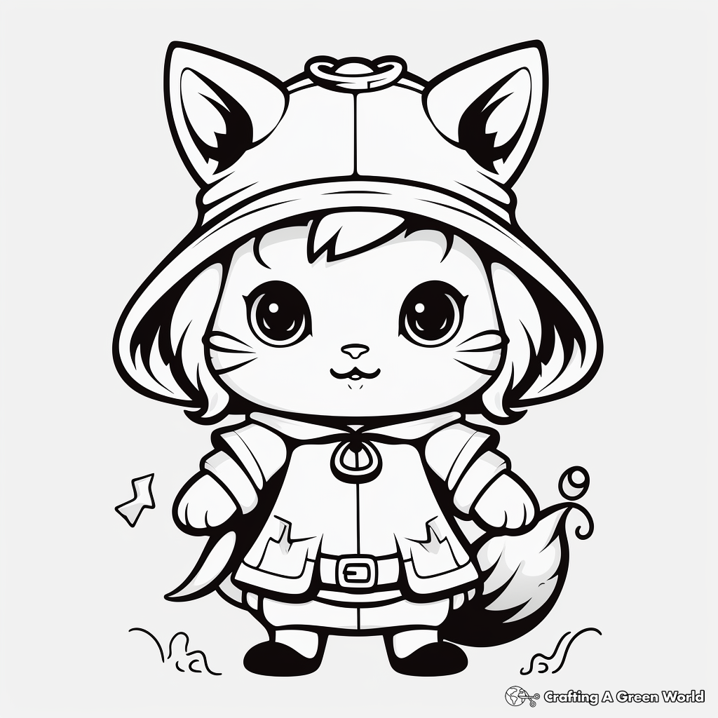 Mystical Witch Cat Bee Halloween Coloring Pages 1