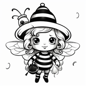 Mystical Witch Cat Bee Halloween Coloring Pages 2