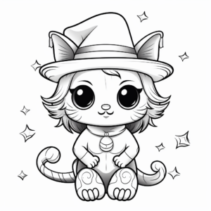 Mystical Witch Cat Bee Halloween Coloring Pages 3