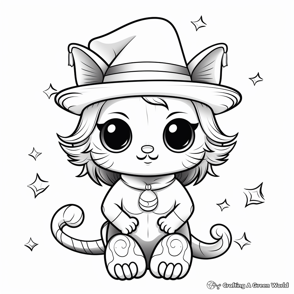 Mystical Witch Cat Bee Halloween Coloring Pages 3