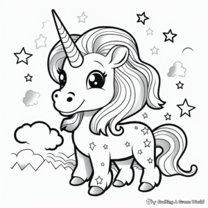 Mythical Comets: Unicorns and Rainbows Coloring Pages 2