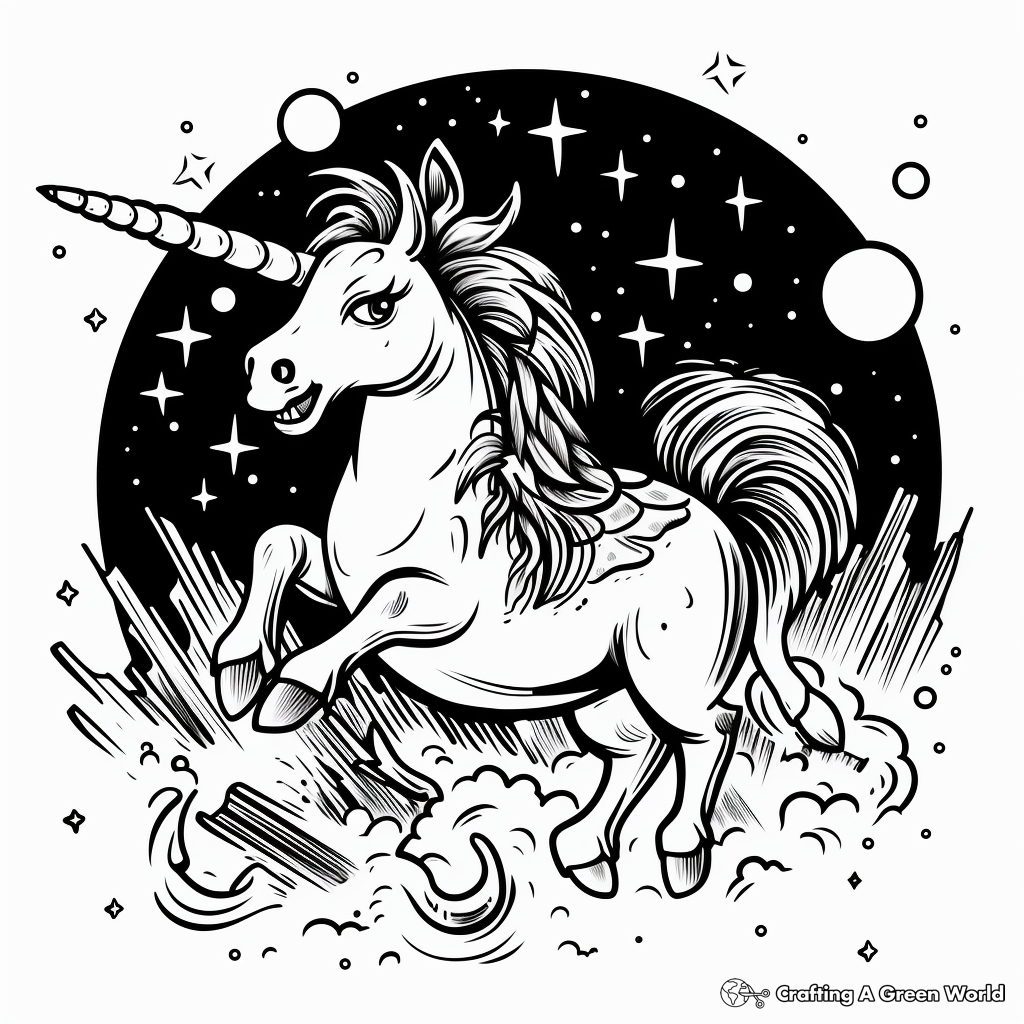 Mythical Comets: Unicorns and Rainbows Coloring Pages 4
