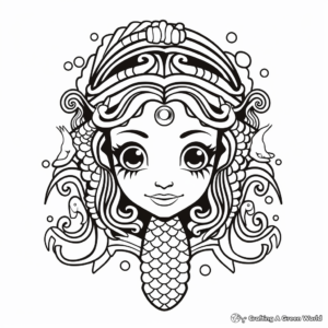 Mythical Creatures: Mermaid Head Coloring Pages 1