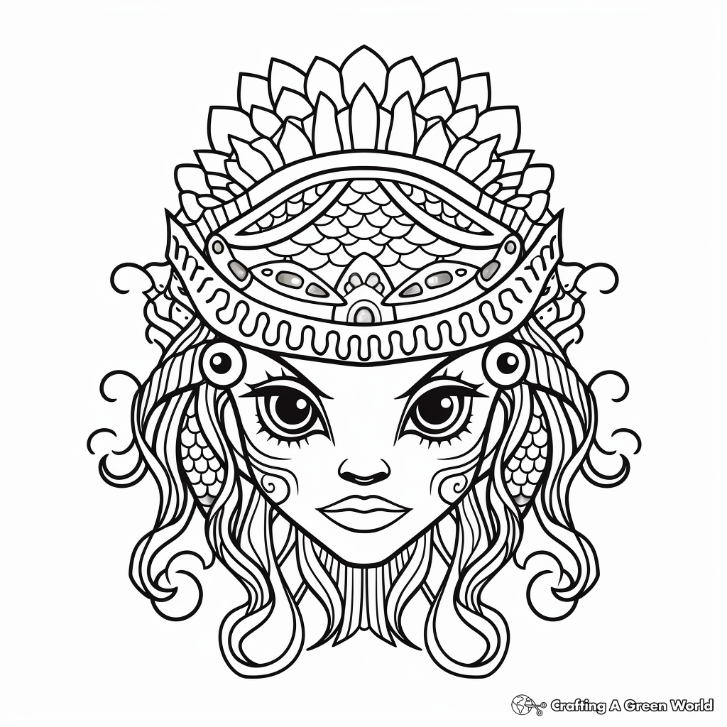 Mythical Creatures: Mermaid Head Coloring Pages 3