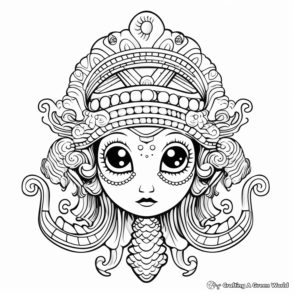Mythical Creatures: Mermaid Head Coloring Pages 4