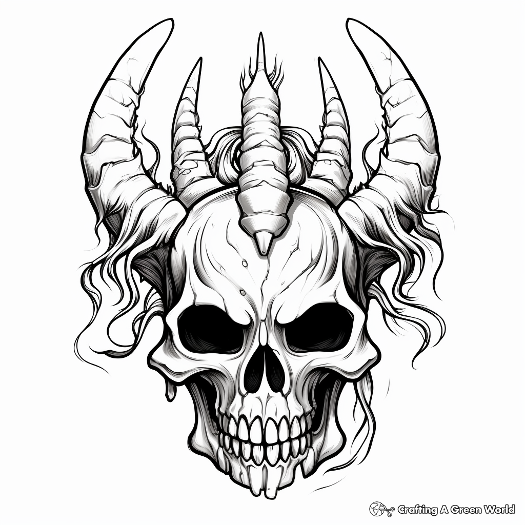 Mythical Unicorn Skull Coloring Pages 1