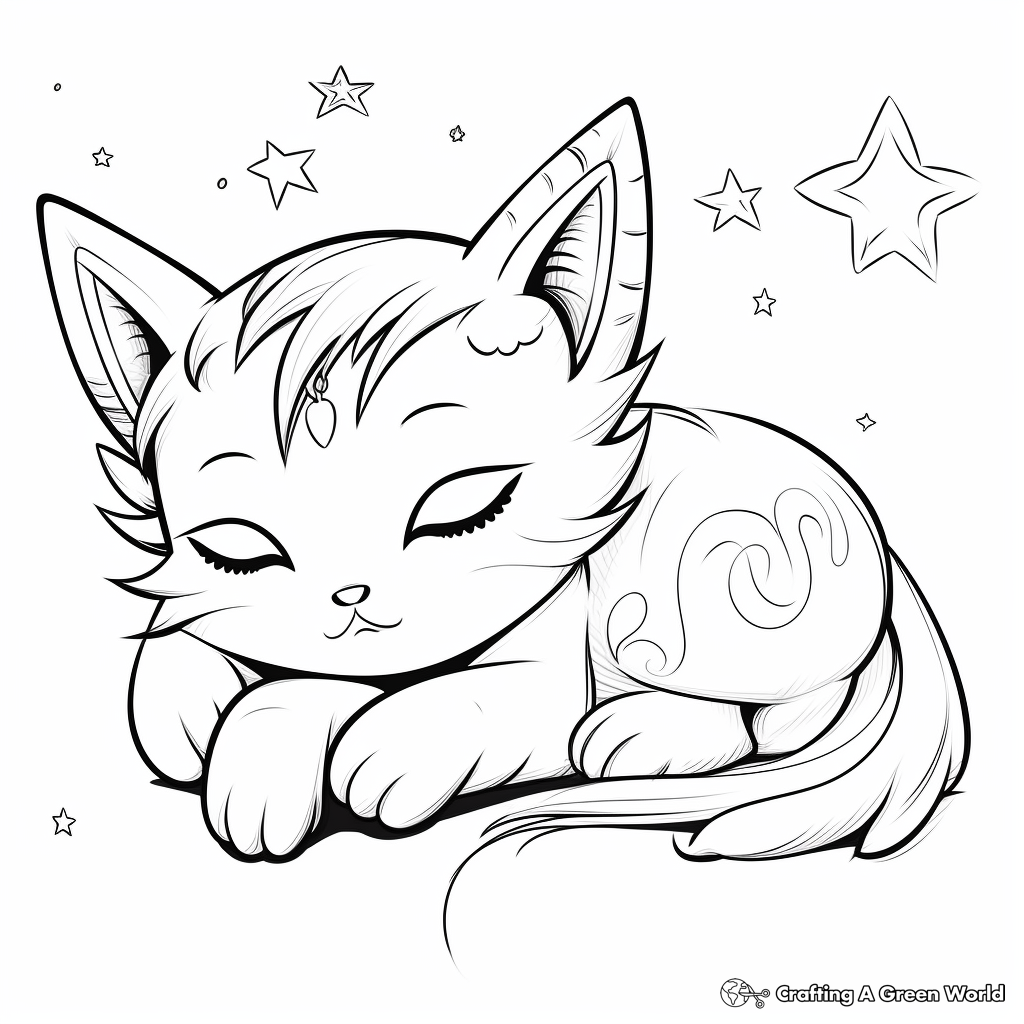 Nap Time for Rainbow Kitty Coloring Pages 1