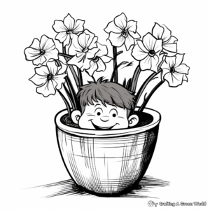 Narcissus in a Rustic Pot Coloring Sheets 1