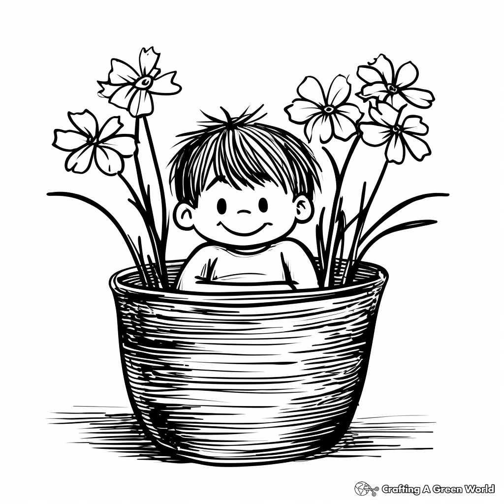Narcissus in a Rustic Pot Coloring Sheets 2
