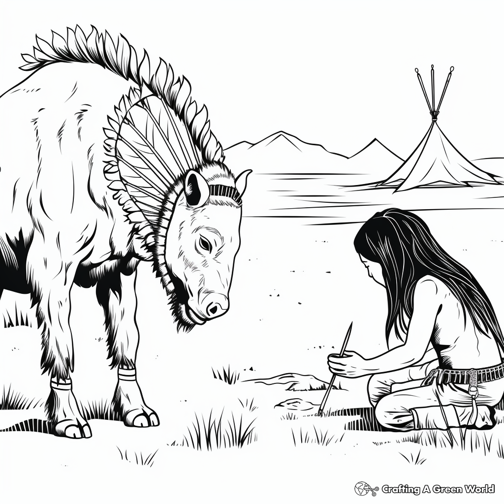 Native American Buffalo Scene Coloring Pages 4