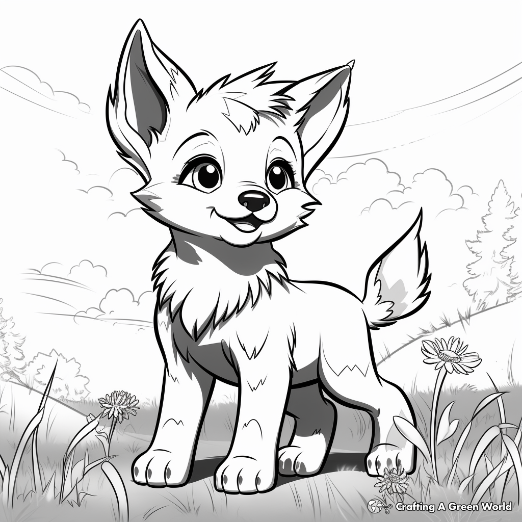 Nature Background Anime Wolf Pup Coloring Pages 3