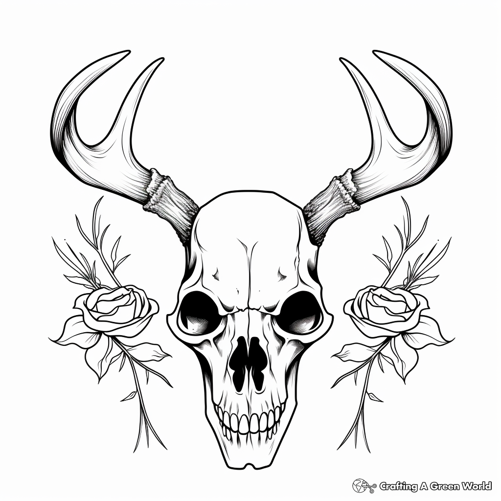 Nature-centric Deer Skull Coloring Pages 2