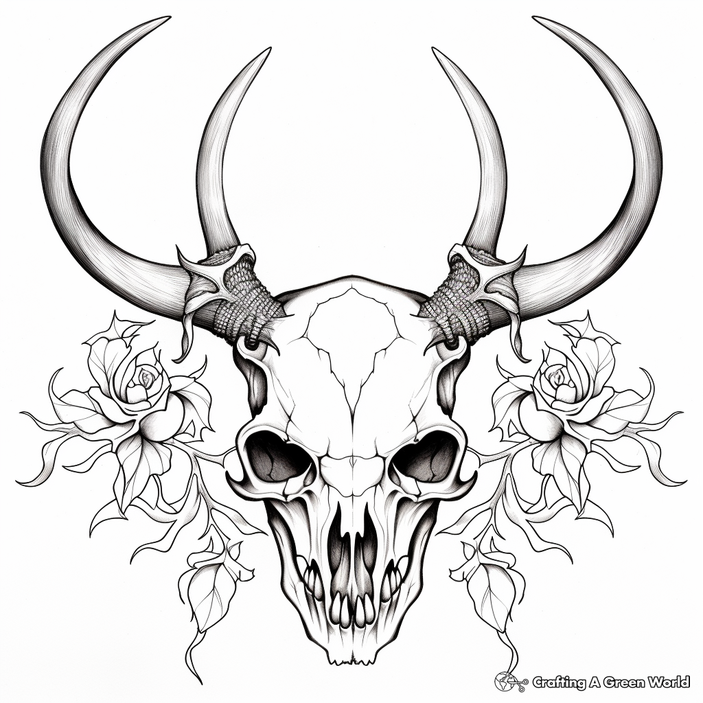 Nature-centric Deer Skull Coloring Pages 4