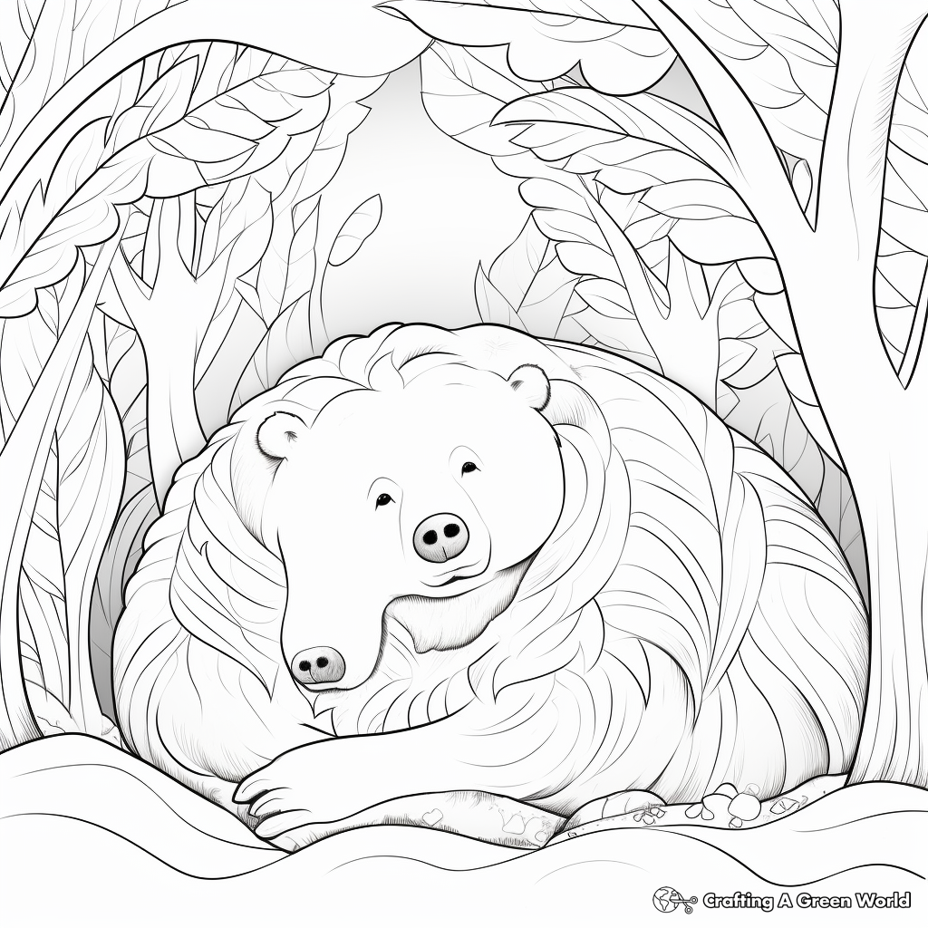 Nature Inspired Hibernating Bear Coloring Pages 2