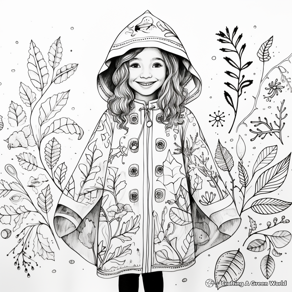 Nature-Inspired Leafy Raincoat Coloring Pages 2
