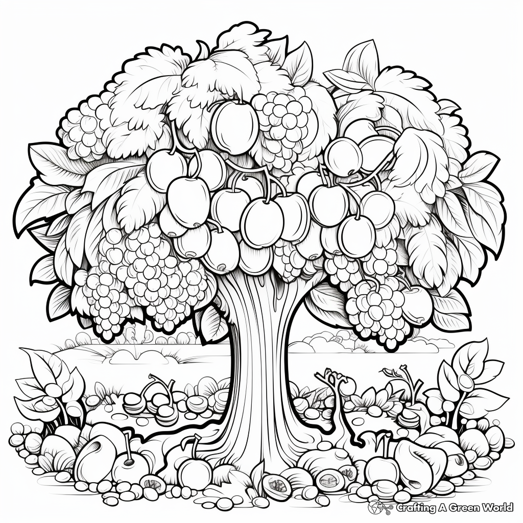 Nature-Inspired Trees and Fruits Creation Coloring Pages 1