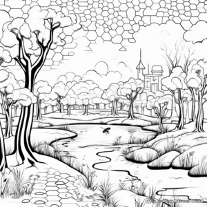 Nature Scene with Honeycomb Coloring Pages 1