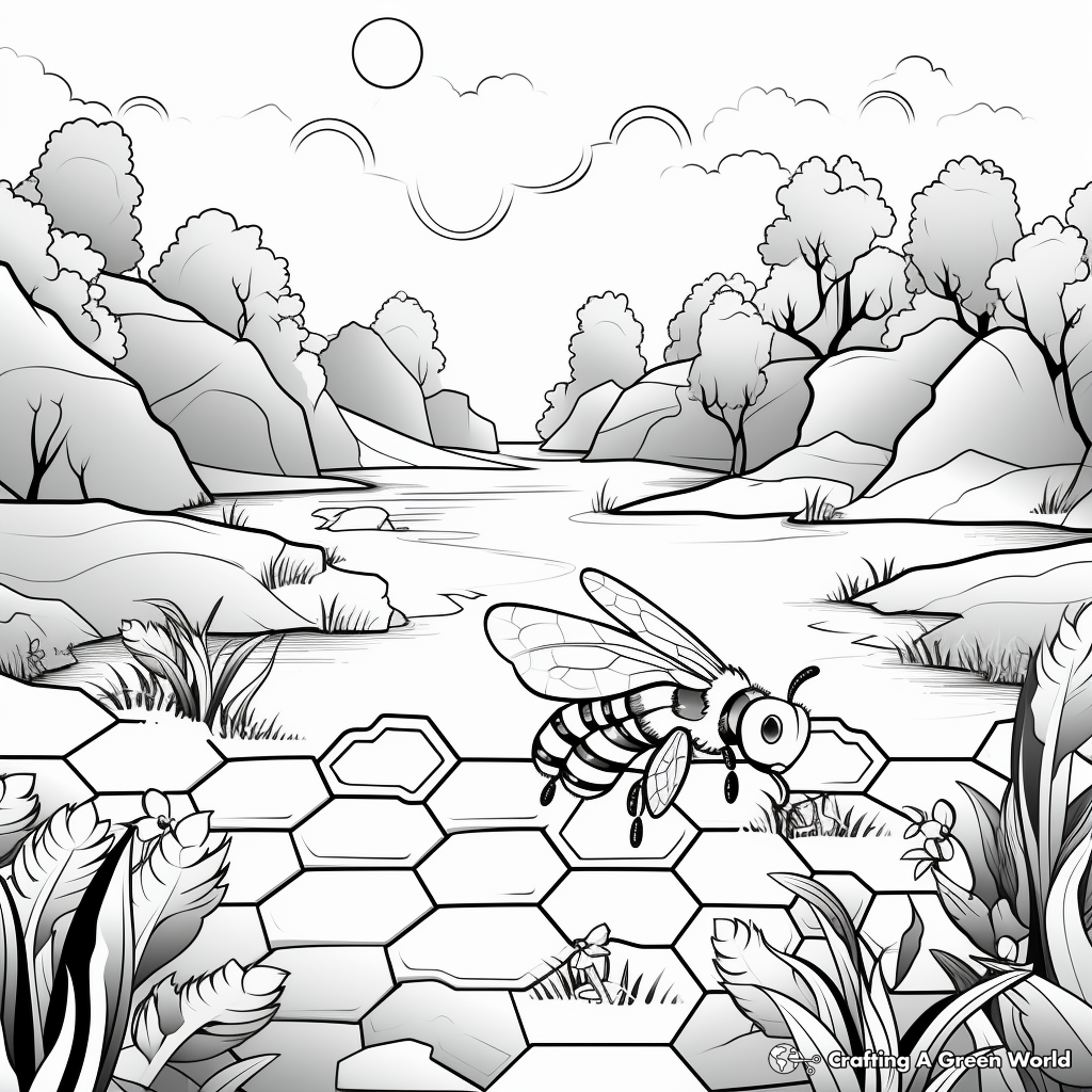 Nature Scene with Honeycomb Coloring Pages 3