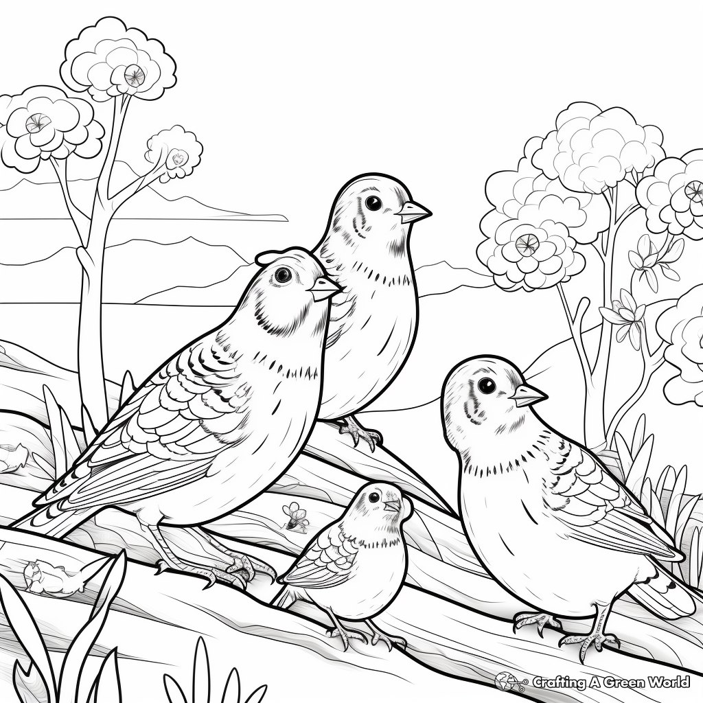 Nature Scene with Quails Coloring Pages 1
