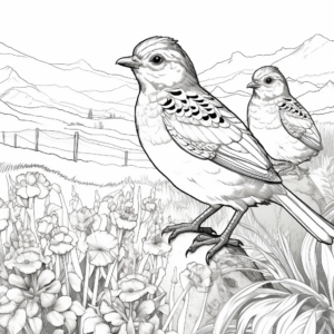 Nature Scene with Quails Coloring Pages 3