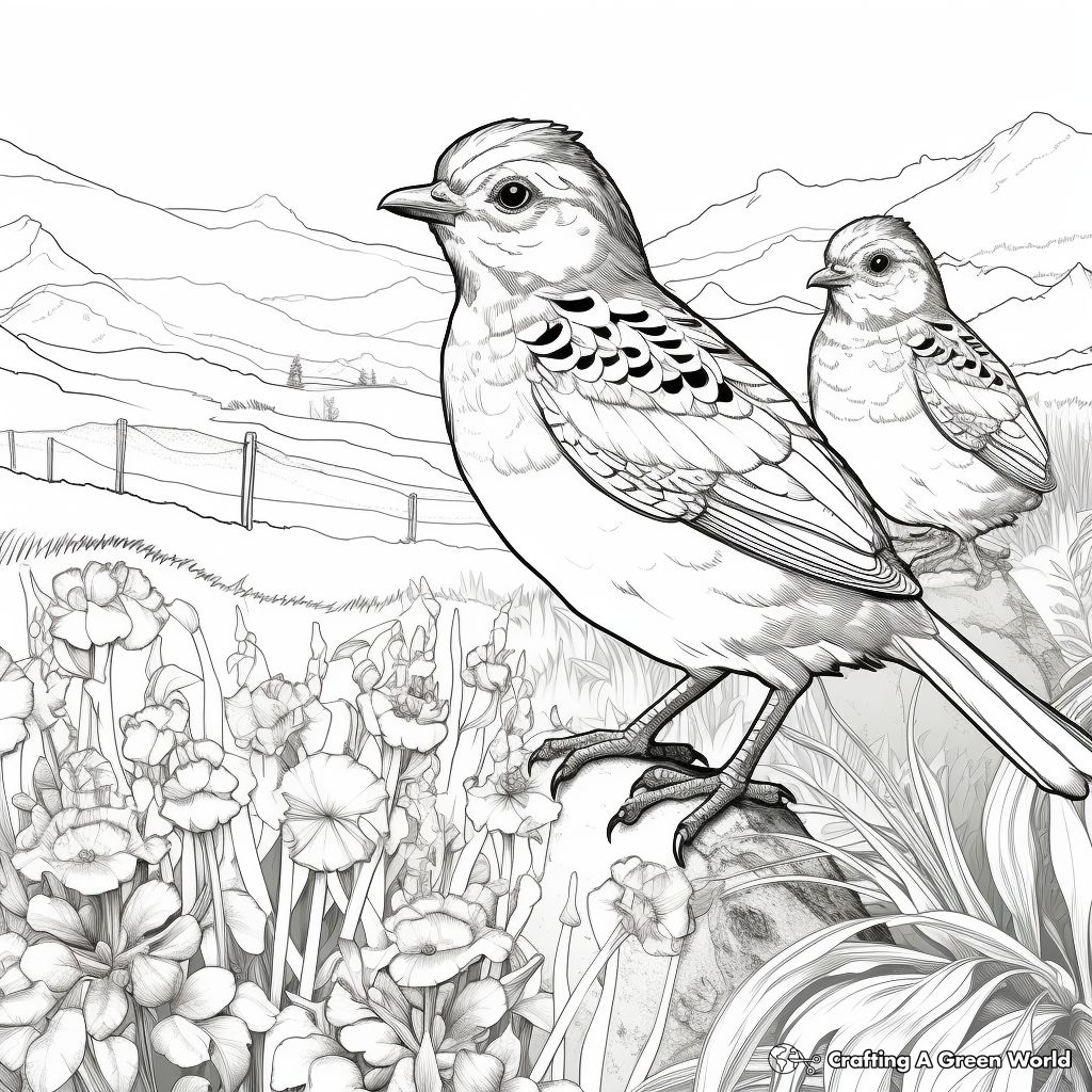 Nature Scene with Quails Coloring Pages 3