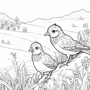Nature Scene with Quails Coloring Pages 4