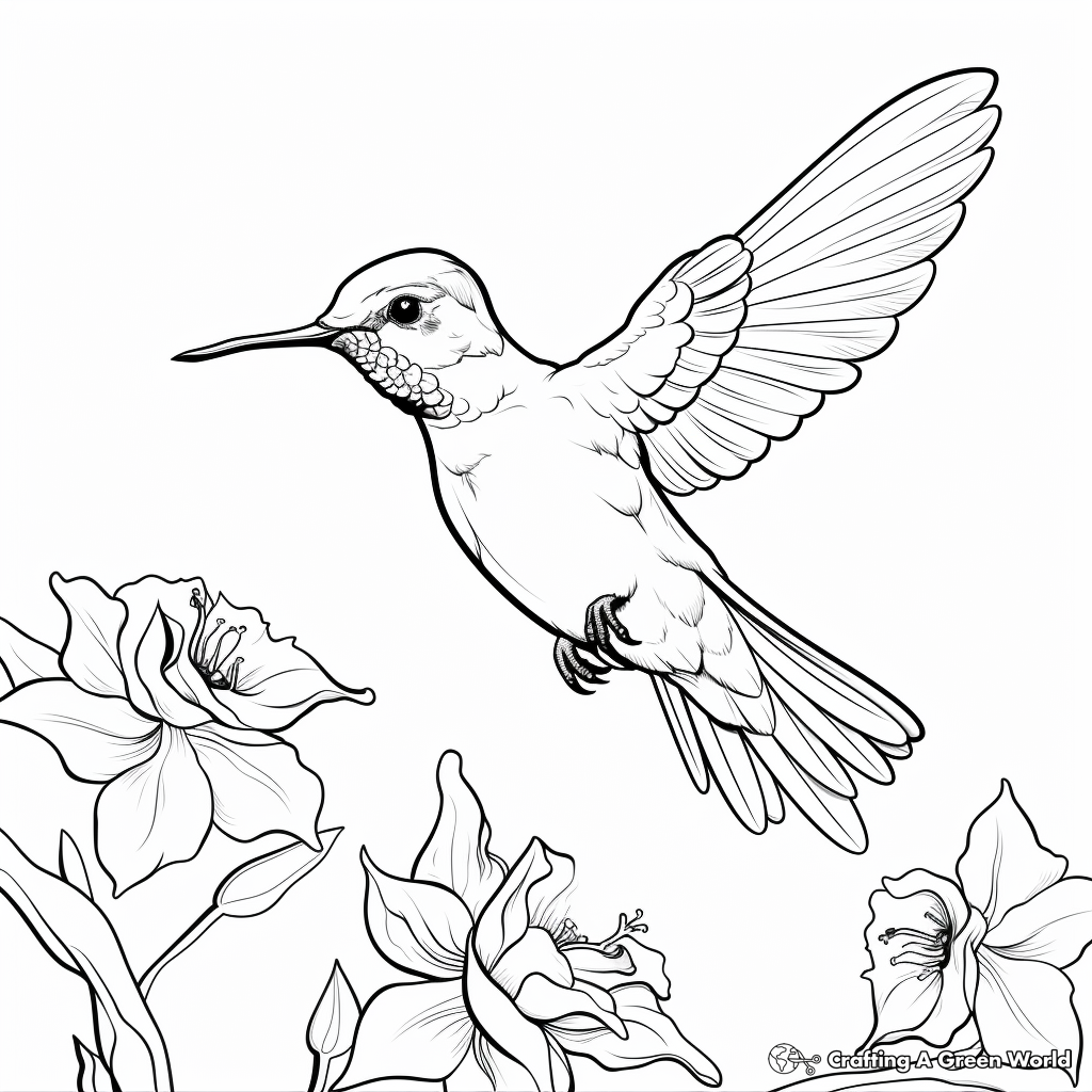 Nature Scene with Ruby Throated Hummingbird Coloring Pages 2
