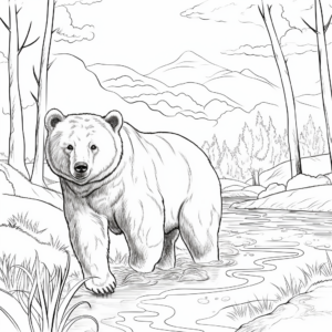Nature scene: Bear in the Wilderness Coloring Pages 1