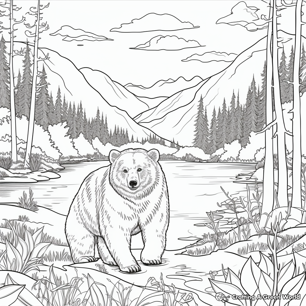 Nature scene: Bear in the Wilderness Coloring Pages 3