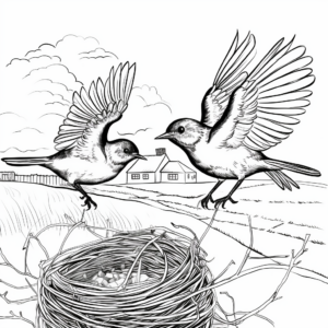 Nest Building Wrens: Countryside Scene Coloring Pages 4