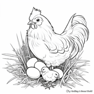 Nesting Hen and Baby Chicks Coloring Page 1