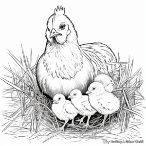 Nesting Hen and Baby Chicks Coloring Page 2