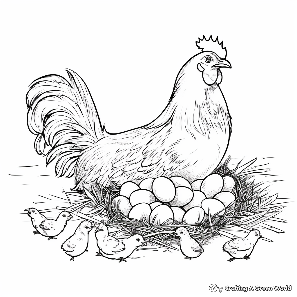 Nesting Hen and Baby Chicks Coloring Page 4
