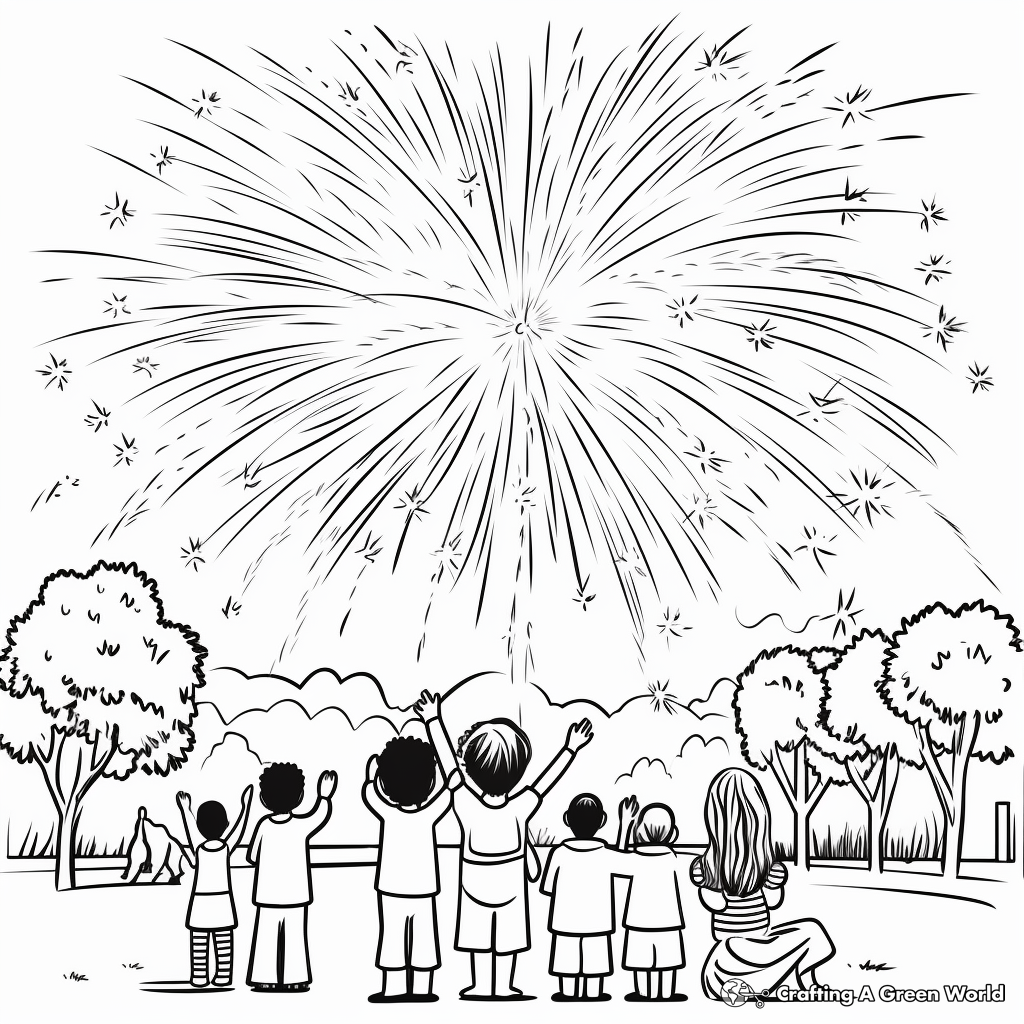New Year Fireworks: Celebration-Scene Coloring Pages 1
