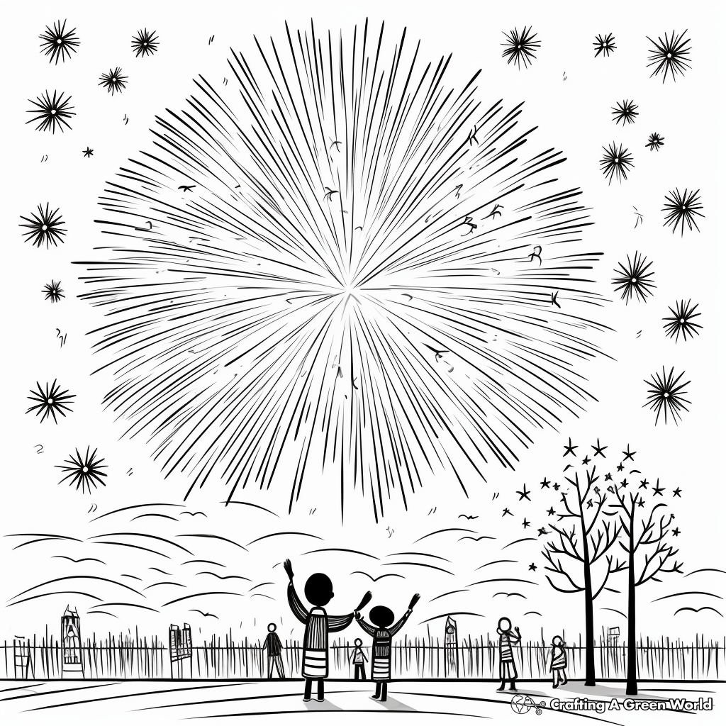 New Year Fireworks: Celebration-Scene Coloring Pages 2