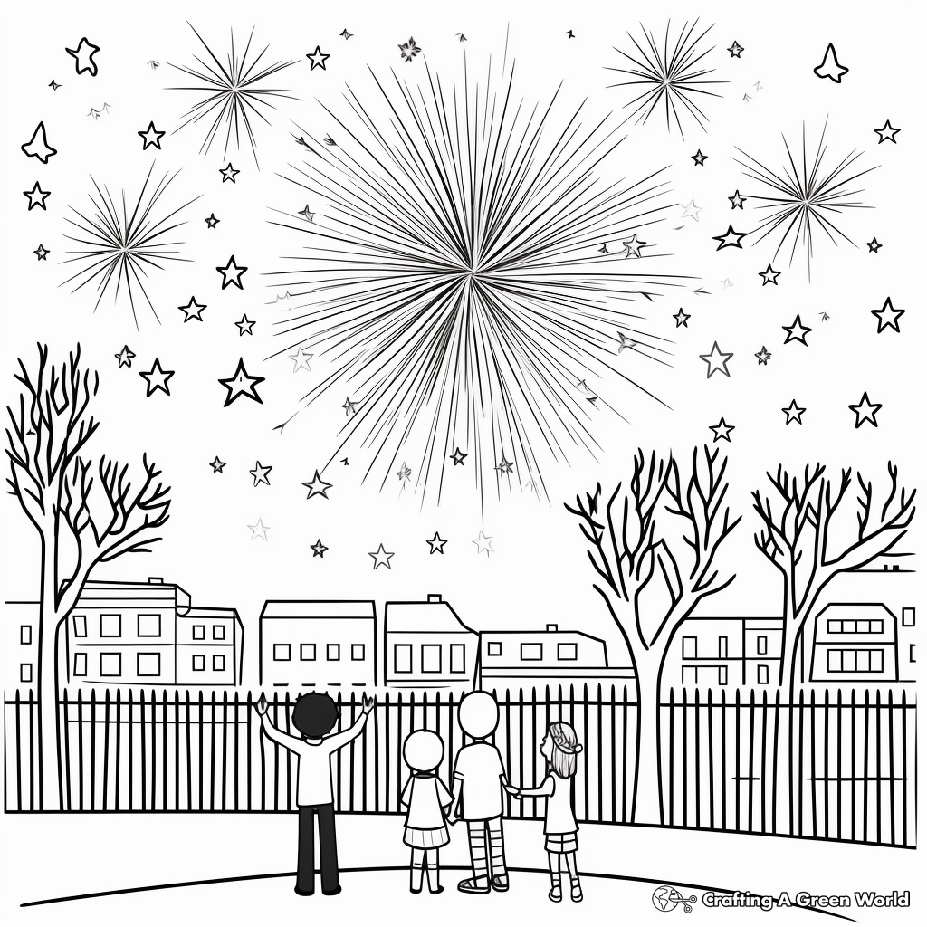 New Year Fireworks: Celebration-Scene Coloring Pages 3
