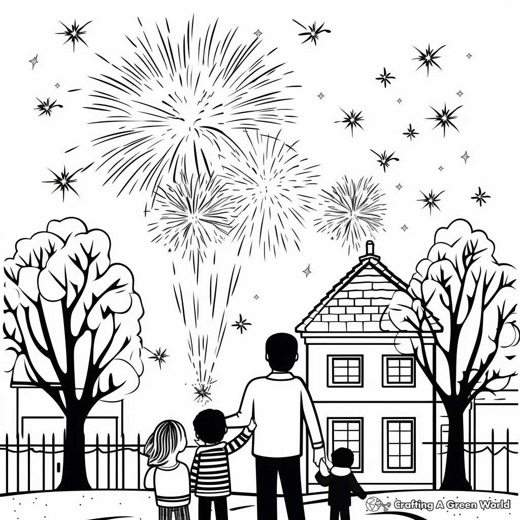 New Year Fireworks: Celebration-Scene Coloring Pages 4