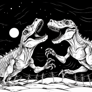 Night of the Dinosaurs: Ceratosaurus vs. Iguanodon Coloring Pages 1